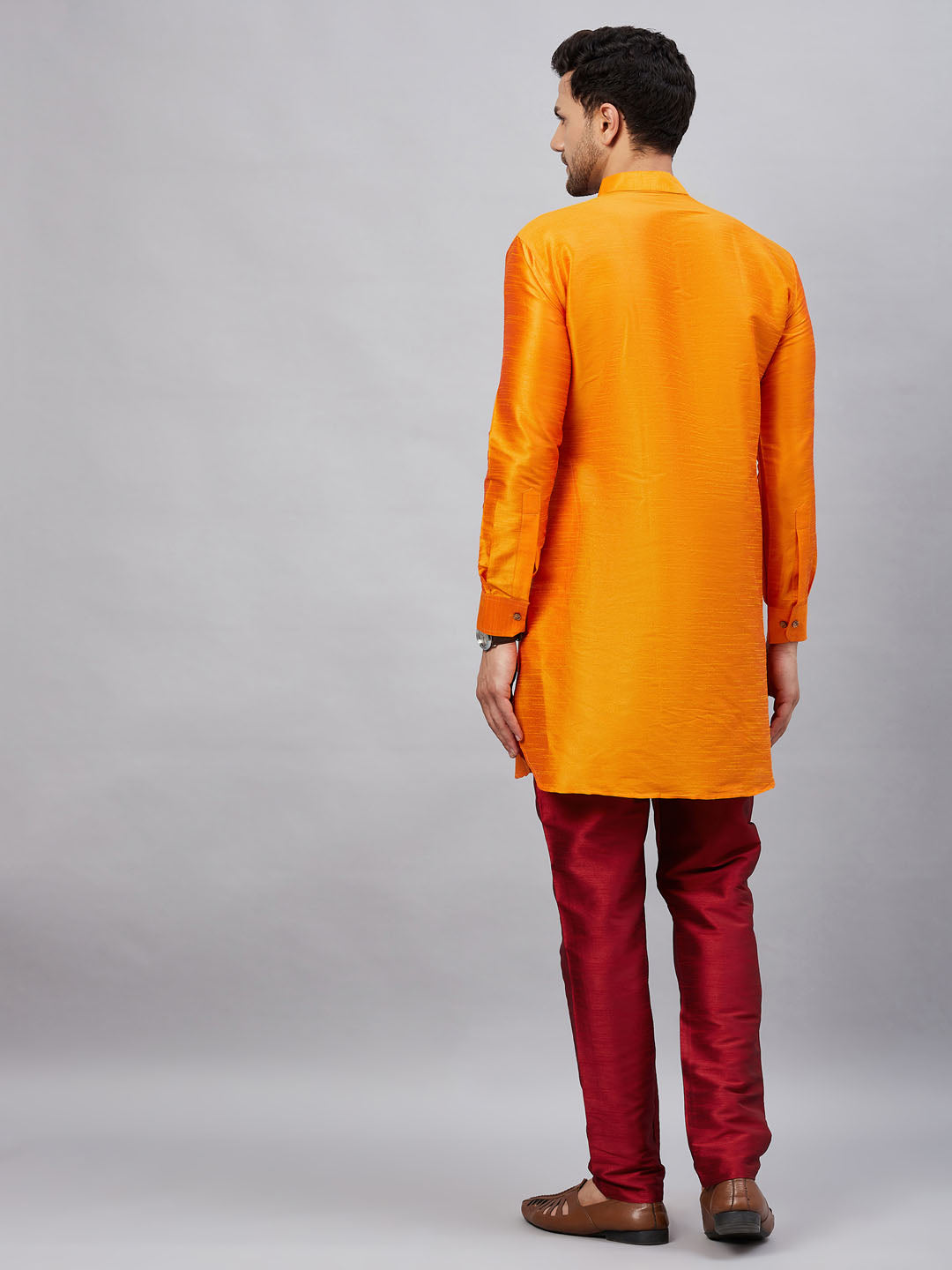 Vastramay mens orange silk blend kurta and pant style pyjama set