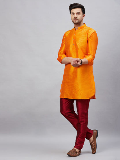 Vastramay mens orange silk blend kurta and pant style pyjama set