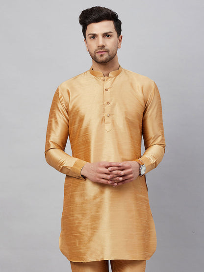 Vastramay Vastramay Men's Rose Gold Silk Blend Curved Kurta