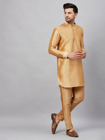 Vastramay mens rose gold silk blend kurta and rose gold pant style pyjama set