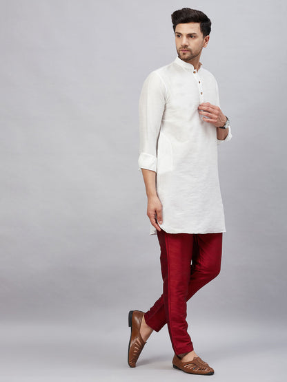 Vastramay mens white silk blend kurta and pant style pyjama set