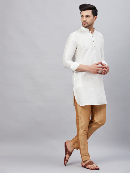 Vastramay mens white silk blend kurta and rose gold pant style pyjama set