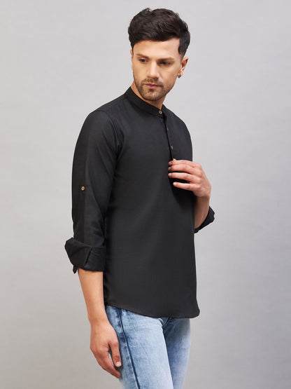 VASTRAMAY Men's Black Short Cotton Kurta