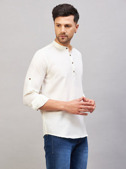 VASTRAMAY Men's Cream Short Cotton Kurta