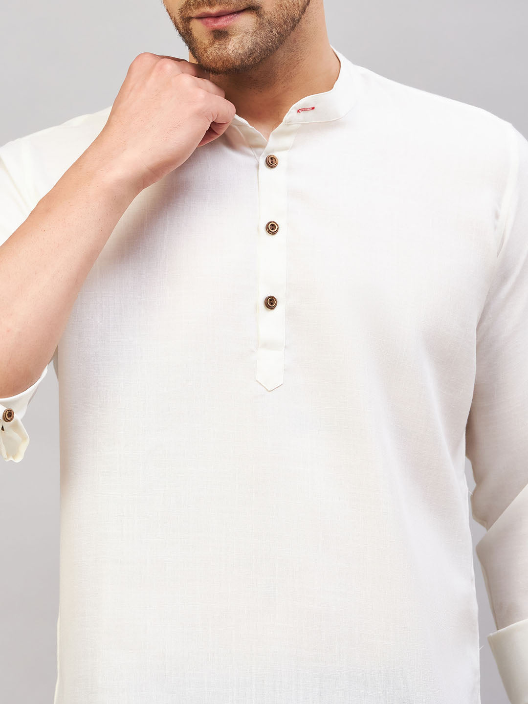 VASTRAMAY Men's Cream Short Cotton Kurta