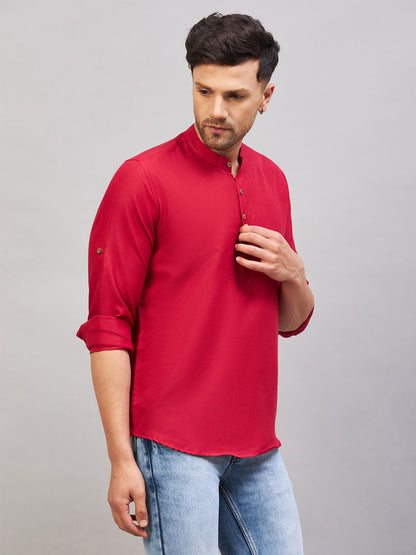 VASTRAMAY Men's Maroon Short Cotton Kurta