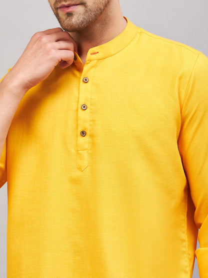 VASTRAMAY Men's Mustard Short Cotton Kurta