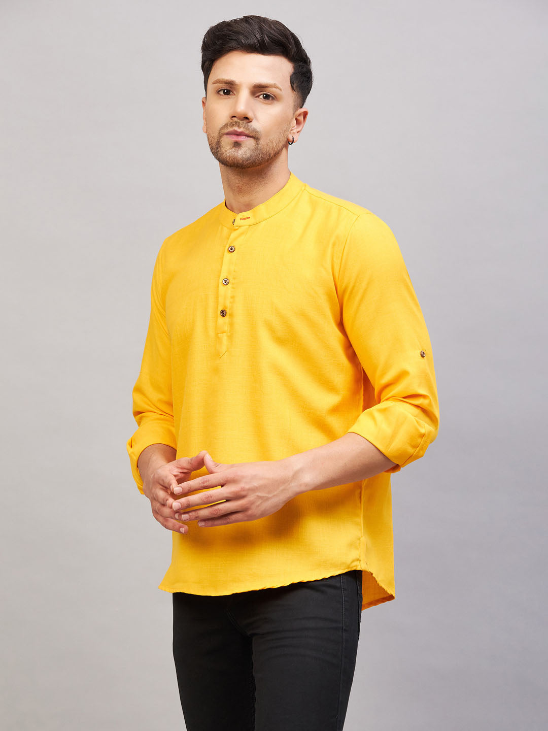 VASTRAMAY Men's Mustard Short Cotton Kurta