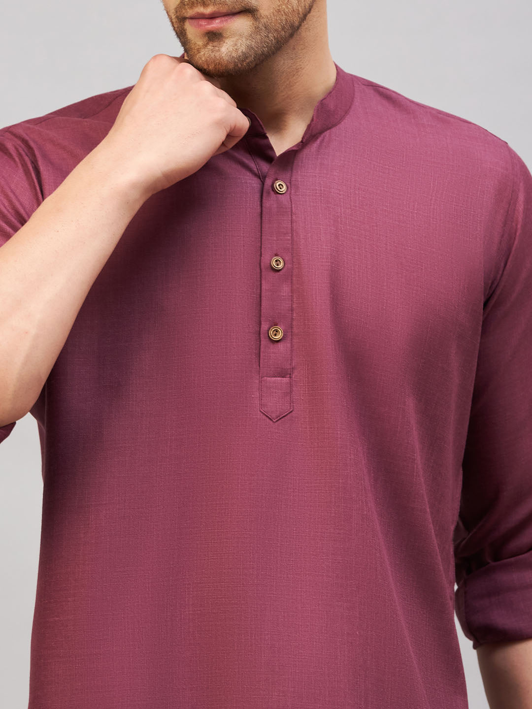 VASTRAMAY Men's Purple Short Cotton Kurta