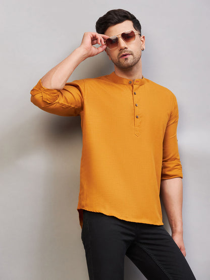 VM BY VASTRAMAY Men's Rust Short Cotton Kurta