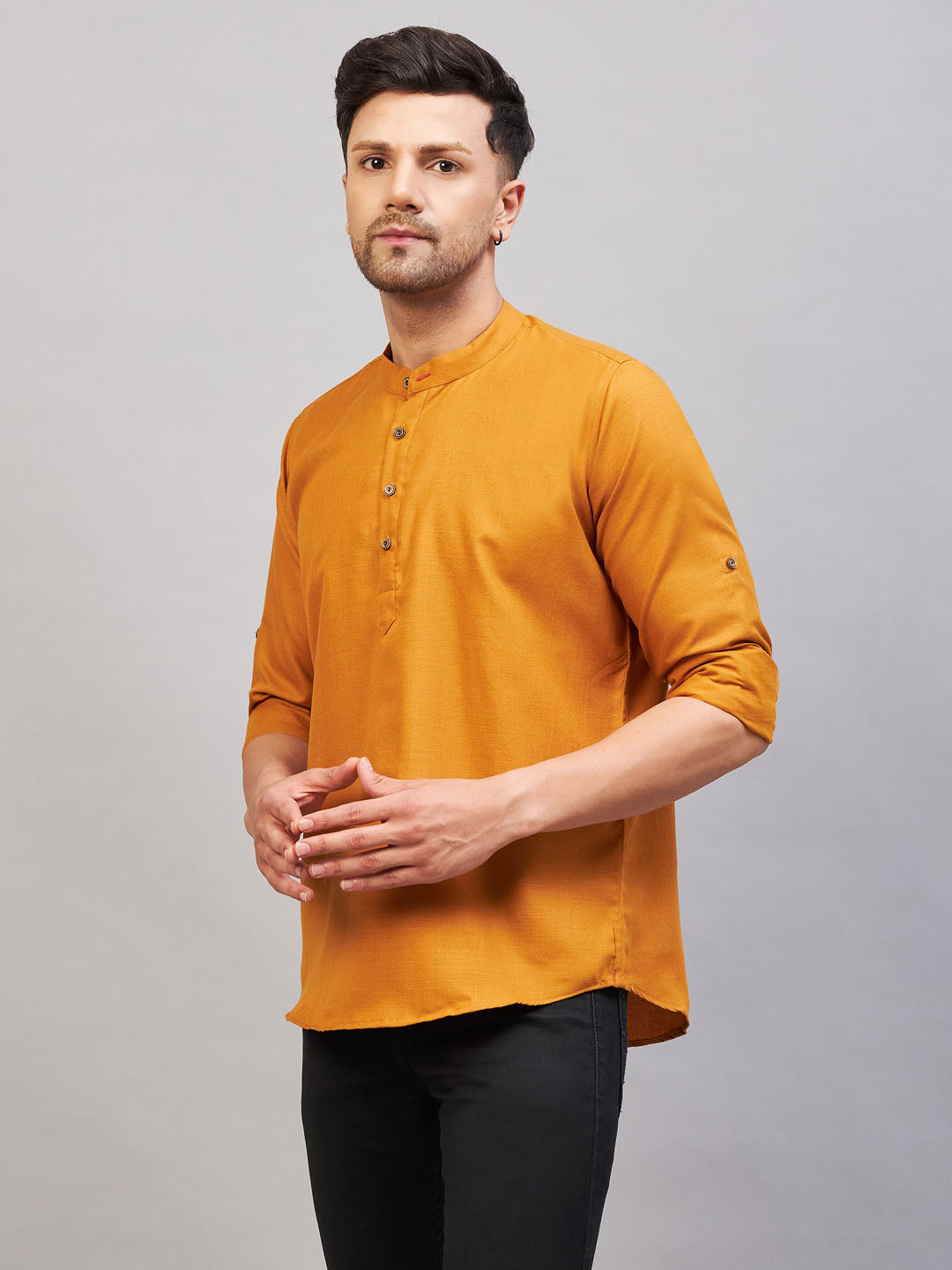 VASTRAMAY Men's Rust Short Cotton Kurta