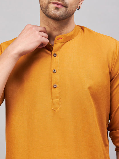 VASTRAMAY Men's Rust Short Cotton Kurta