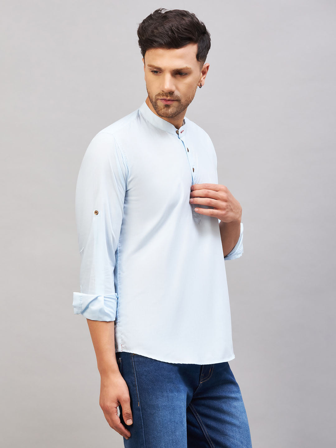 VASTRAMAY Men's Aqua Short Cotton Kurta