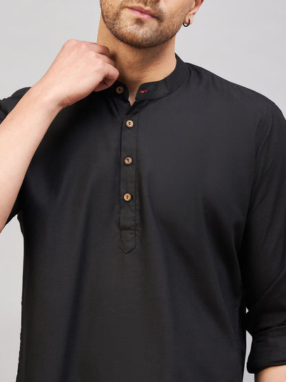 VASTRAMAY Men's Black Short Cotton Kurta