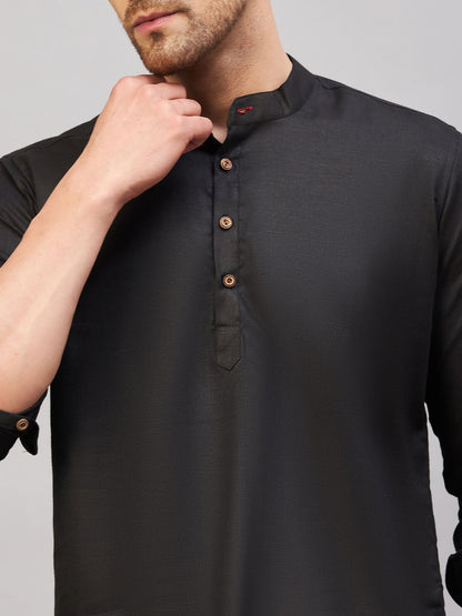 VASTRAMAY Men's Black Short Cotton Kurta