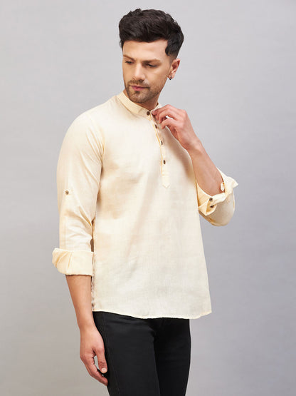 VASTRAMAY Men's Cream Short Cotton Kurta