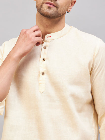 VASTRAMAY Men's Cream Short Cotton Kurta