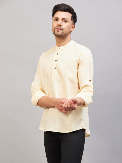 VASTRAMAY Men's Cream Short Cotton Kurta