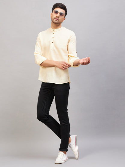 VASTRAMAY Men's Cream Short Cotton Kurta