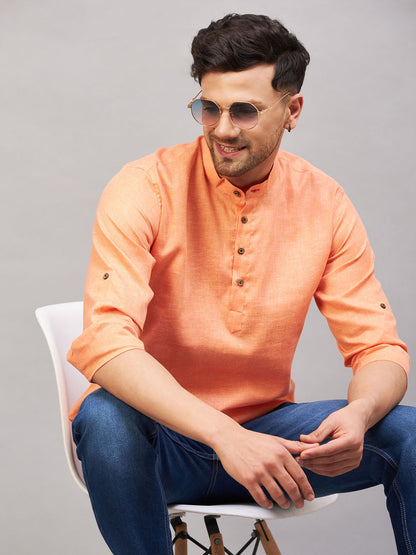 VM BY VASTRAMAY Men's Orange Short Cotton Kurta