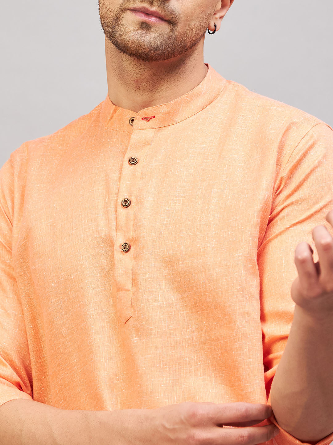 VASTRAMAY Men's Orange Short Cotton Kurta