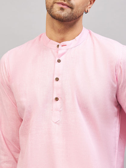VASTRAMAY Men's Pink Short Cotton Kurta