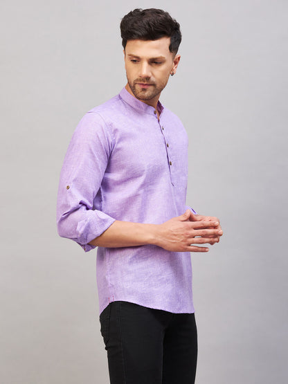 VASTRAMAY Men's Purple Short Cotton Kurta