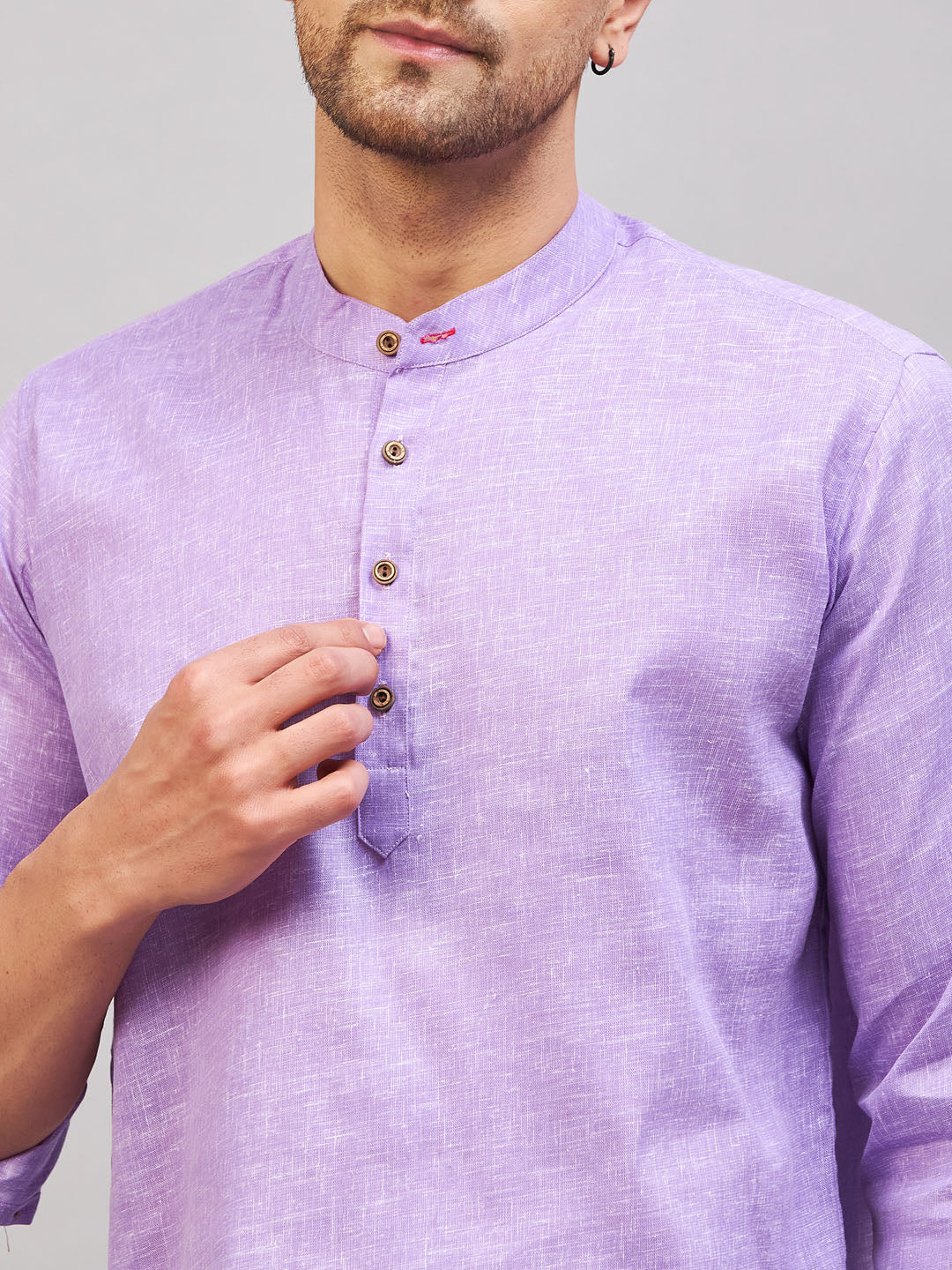 VASTRAMAY Men's Purple Short Cotton Kurta