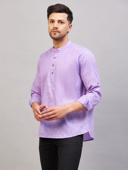 VASTRAMAY Men's Purple Short Cotton Kurta