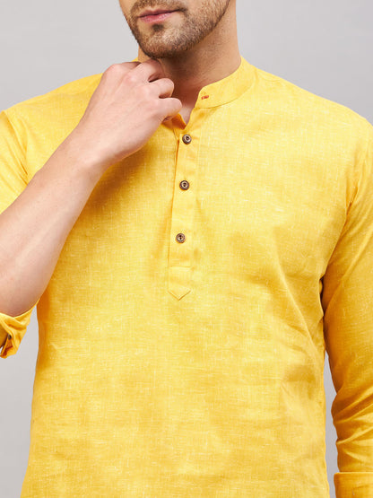 VASTRAMAY Men's Yellow Short Cotton Kurta