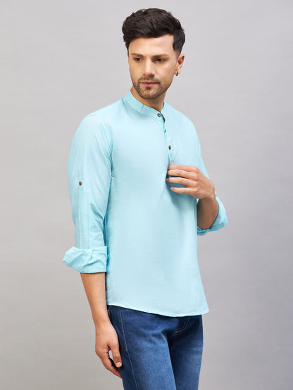 VASTRAMAY Men's Aqua Short Cotton Kurta