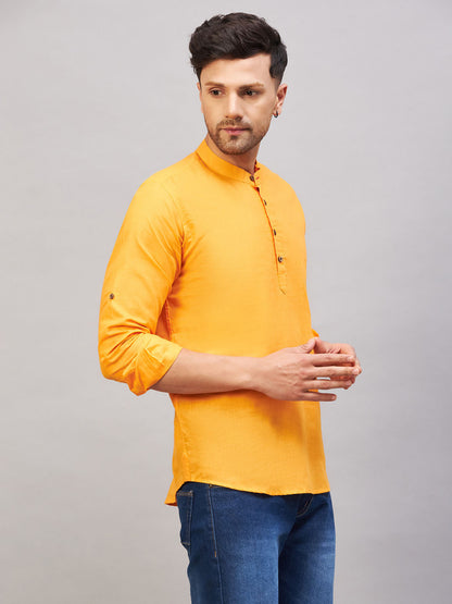 VASTRAMAY Men's Orange Short Cotton Kurta