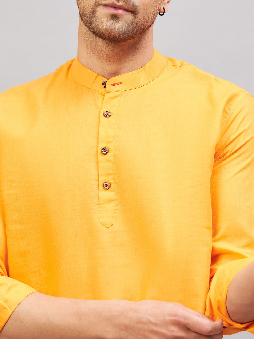 VASTRAMAY Men's Orange Short Cotton Kurta