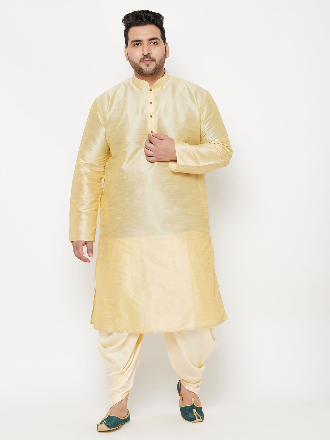 Vastramay mens plus size gold solid cowl dhoti pants