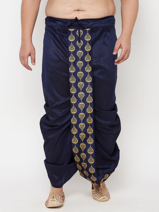 Vastramay mens plus size navy blue cotton blend embroidered traditional dhoti