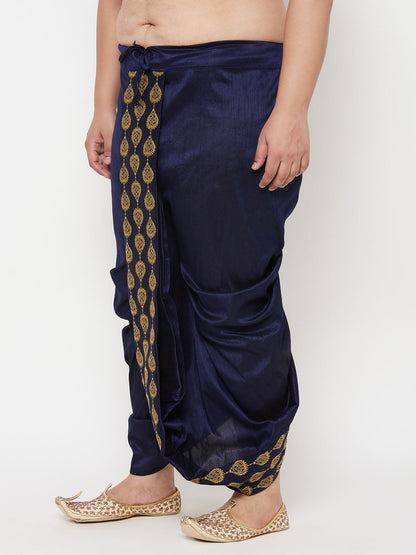 Vastramay mens plus size navy blue cotton blend embroidered traditional dhoti