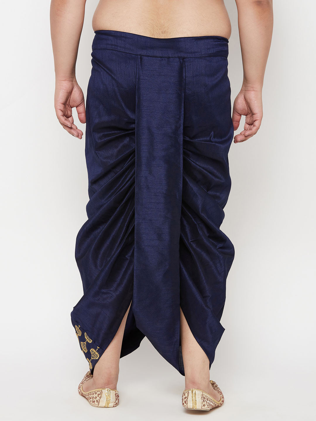 Vastramay mens plus size navy blue cotton blend embroidered traditional dhoti