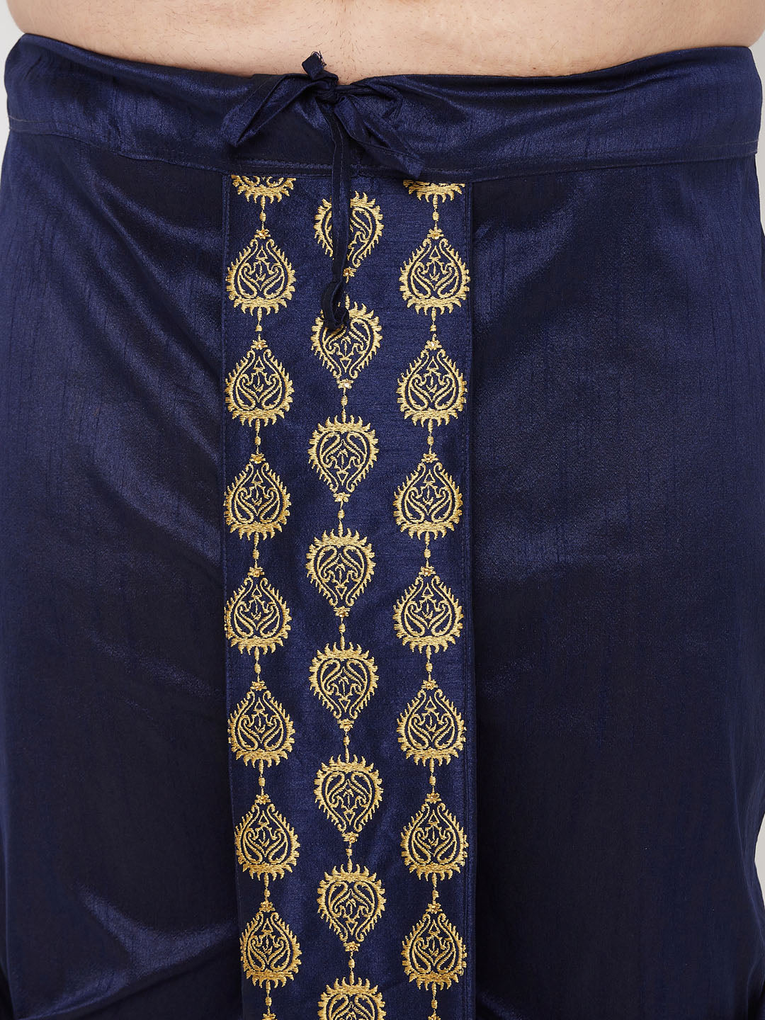 Vastramay mens plus size navy blue cotton blend embroidered traditional dhoti