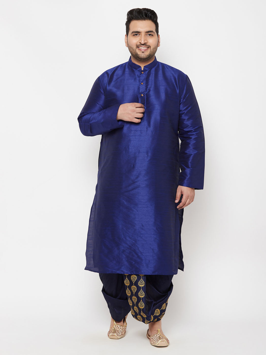 Vastramay mens plus size navy blue cotton blend embroidered traditional dhoti