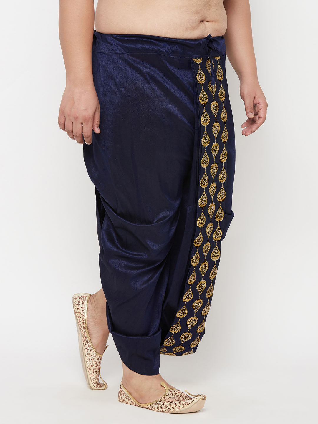 Vastramay mens plus size navy blue cotton blend embroidered traditional dhoti