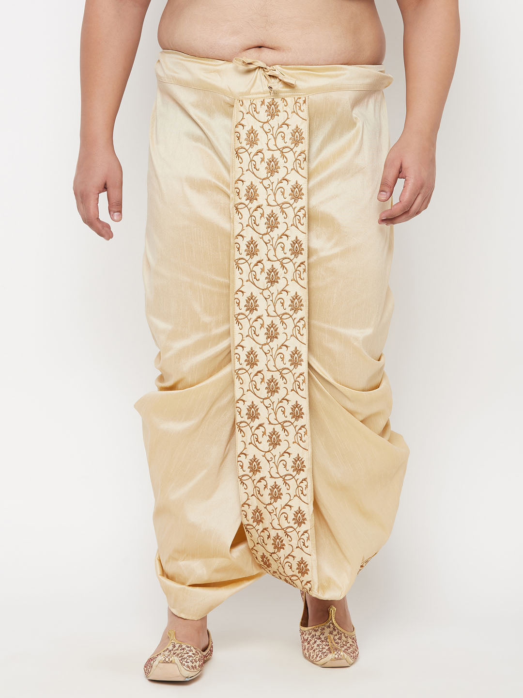 Vastramay mens plus size gold cotton blend embroidered traditional dhoti 1