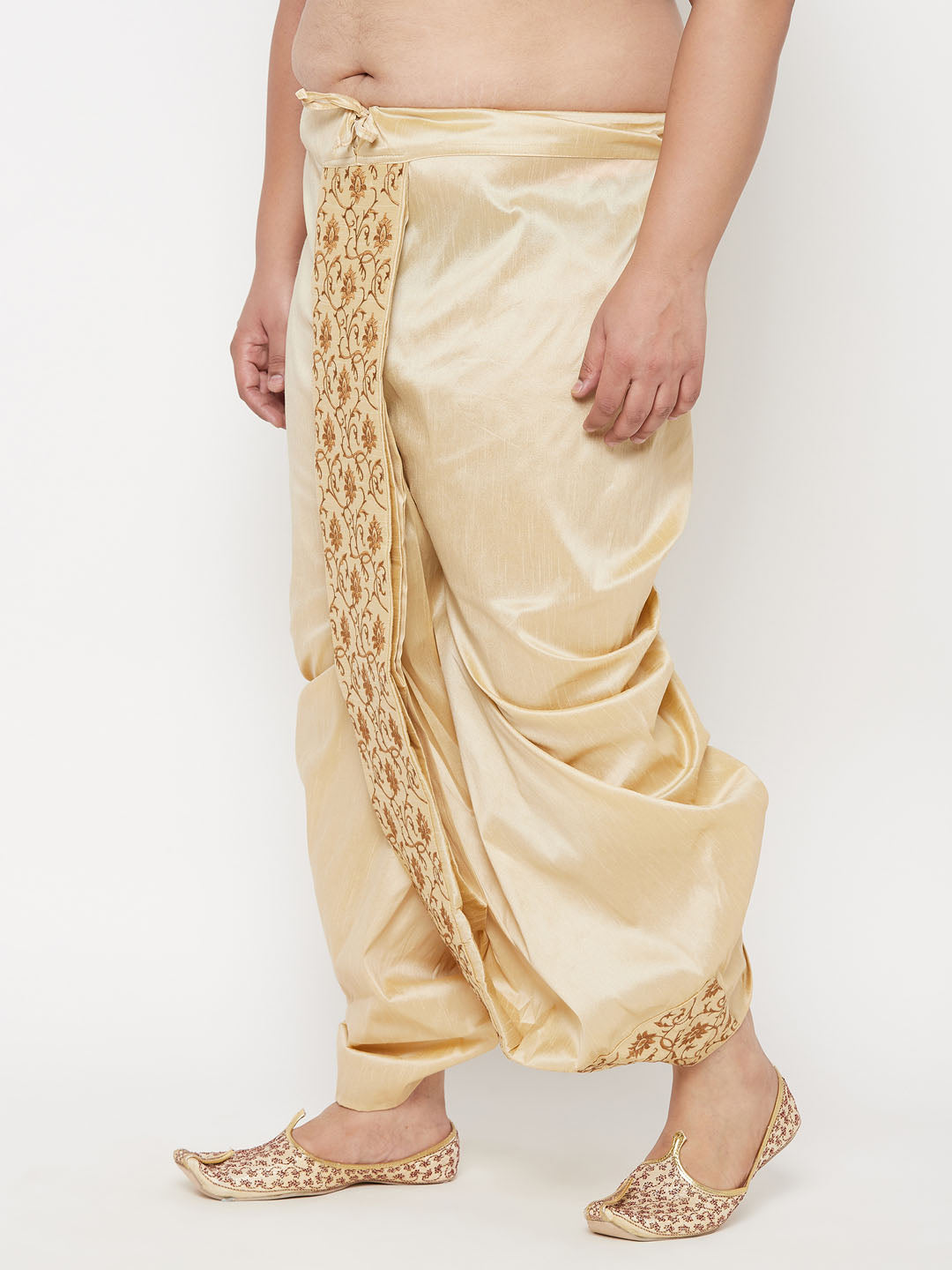 Vastramay mens plus size gold cotton blend embroidered traditional dhoti 1