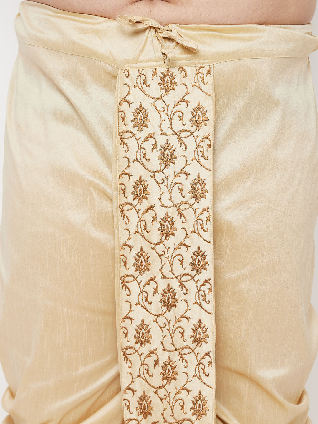 Vastramay mens plus size gold cotton blend embroidered traditional dhoti 1