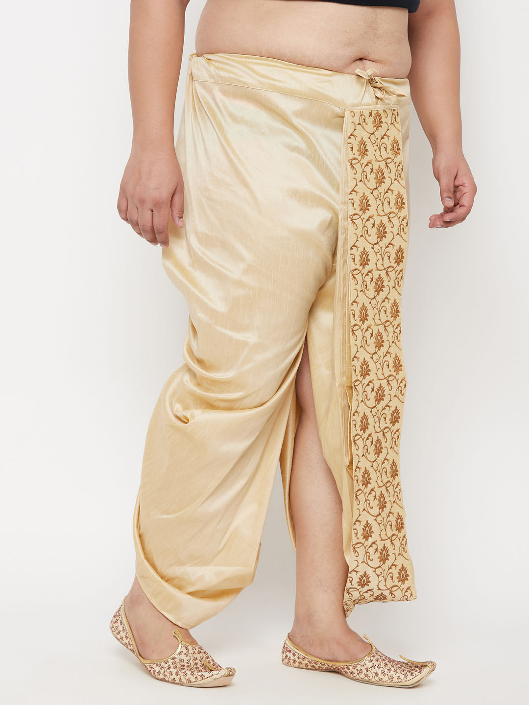 Vastramay mens plus size gold cotton blend embroidered traditional dhoti 1