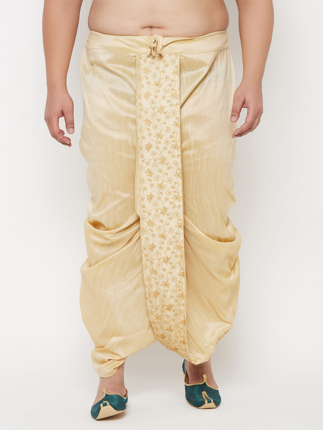 Vastramay mens plus size gold cotton blend embroidered traditional dhoti