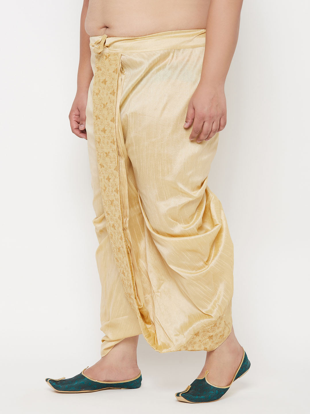 Vastramay mens plus size gold cotton blend embroidered traditional dhoti