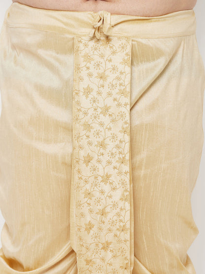 Vastramay mens plus size gold cotton blend embroidered traditional dhoti