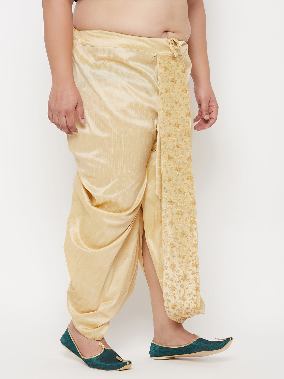 Vastramay mens plus size gold cotton blend embroidered traditional dhoti