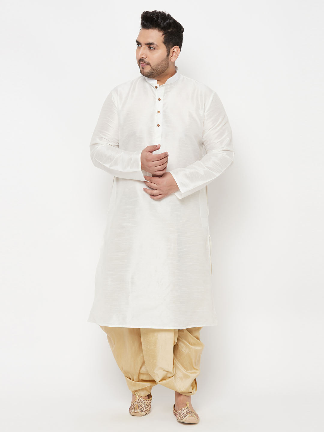 Vastramay mens plus size gold cotton blend solid traditional dhoti