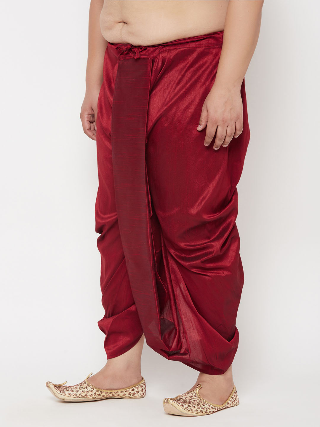 Vastramay mens plus size maroon cotton blend solid traditional dhoti